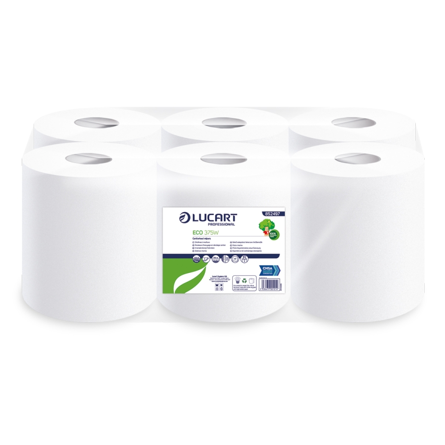 Lucart White Centrefeed Rolls 2ply - 375W (Pack of 6)